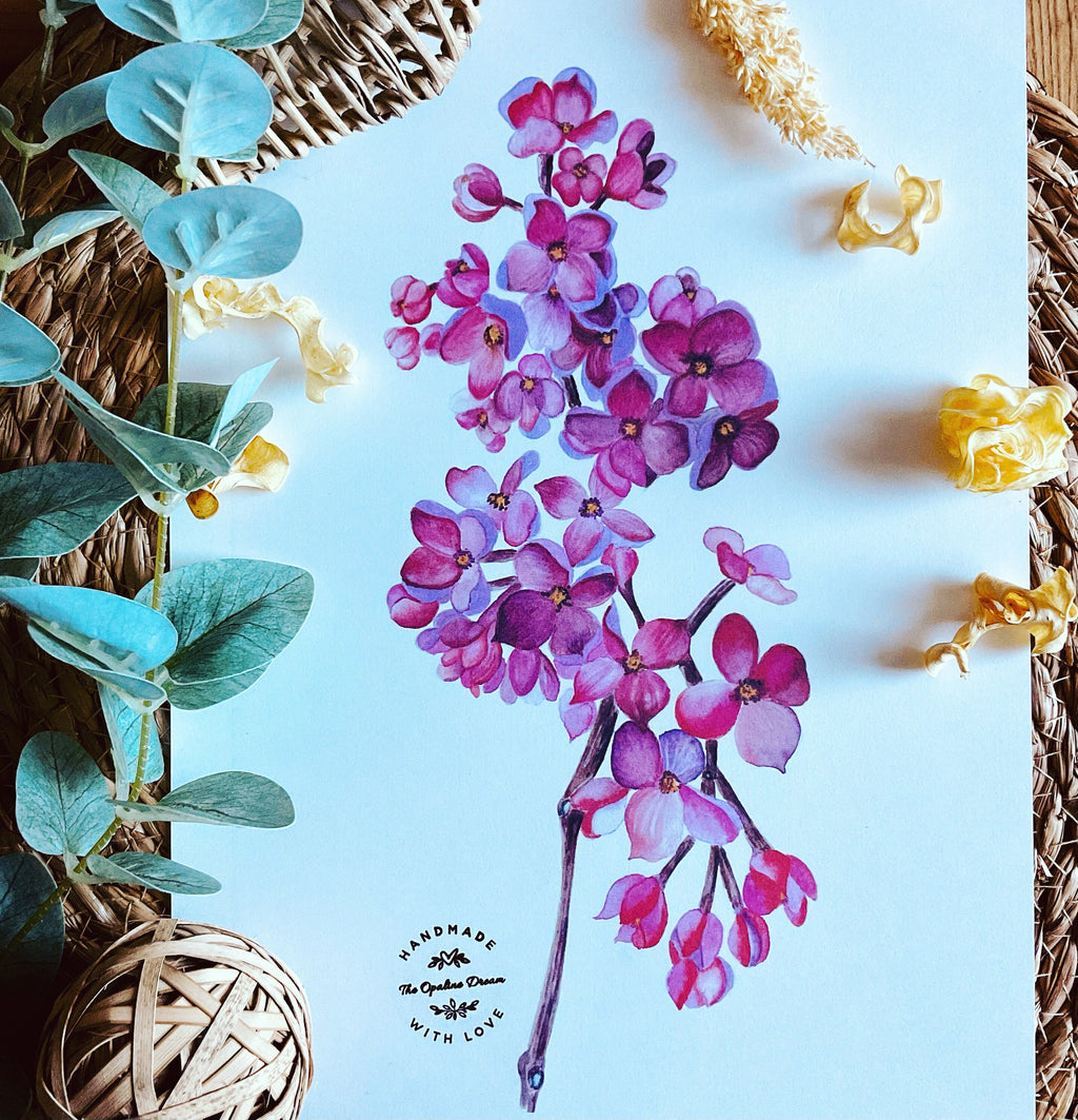 Aquarelle Originale Branche de Lilas | Art Floral Peint à la Main (33 x 43 cm)
