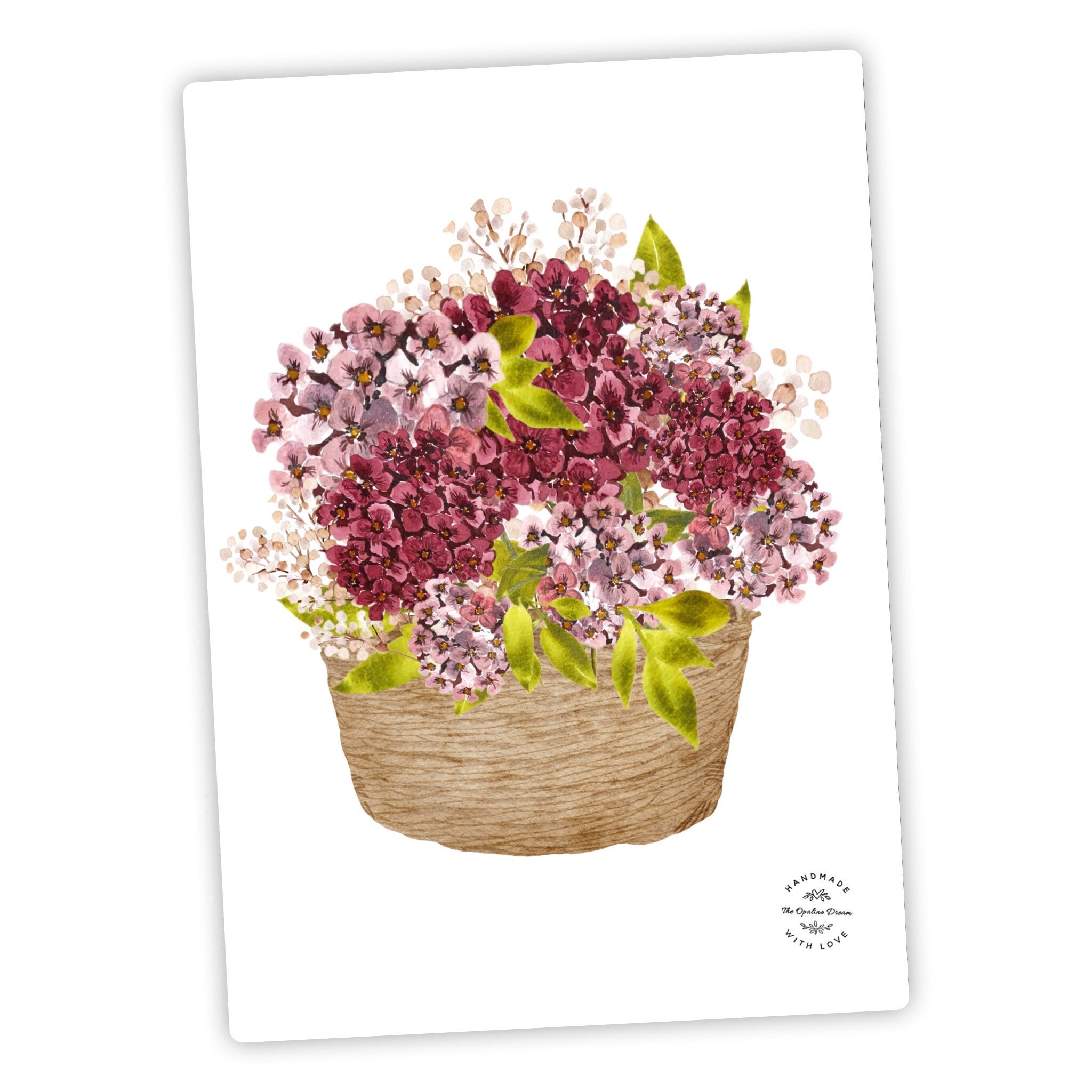 Impression Aquarelle Panier d'Hortensias A4 | Illustration Florale