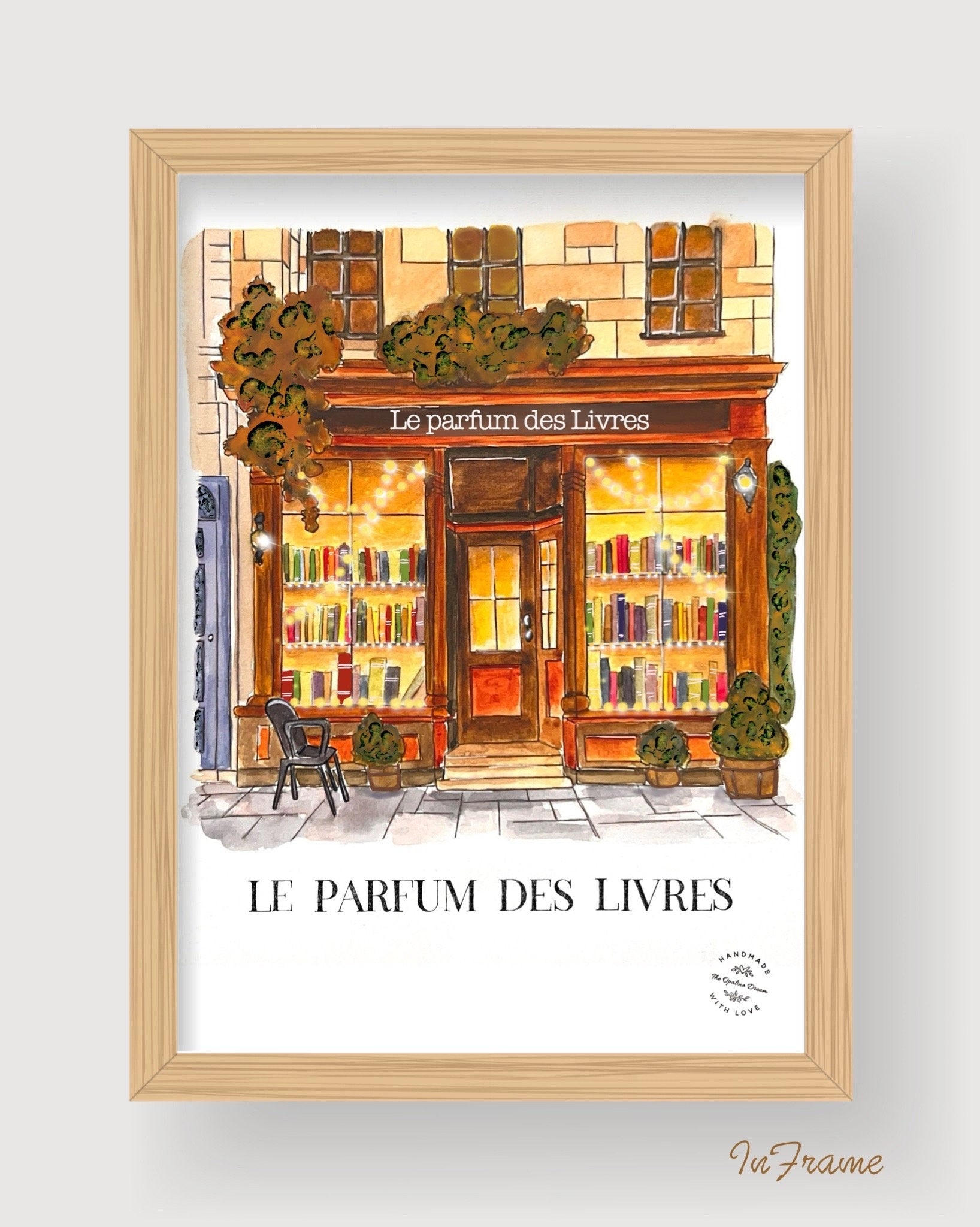 Impression Aquarelle Librairie "Le Parfum des Livres" A4 | Illustration Littéraire