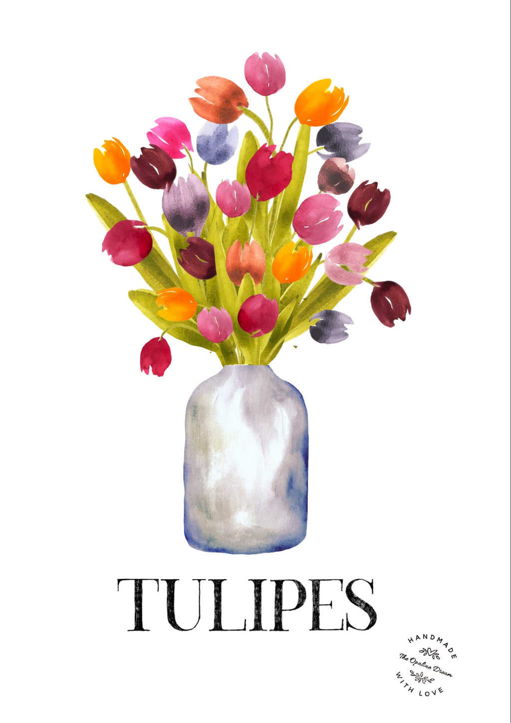 Impression Aquarelle Bouquet de Tulipes A4 | Illustration Florale Printanière