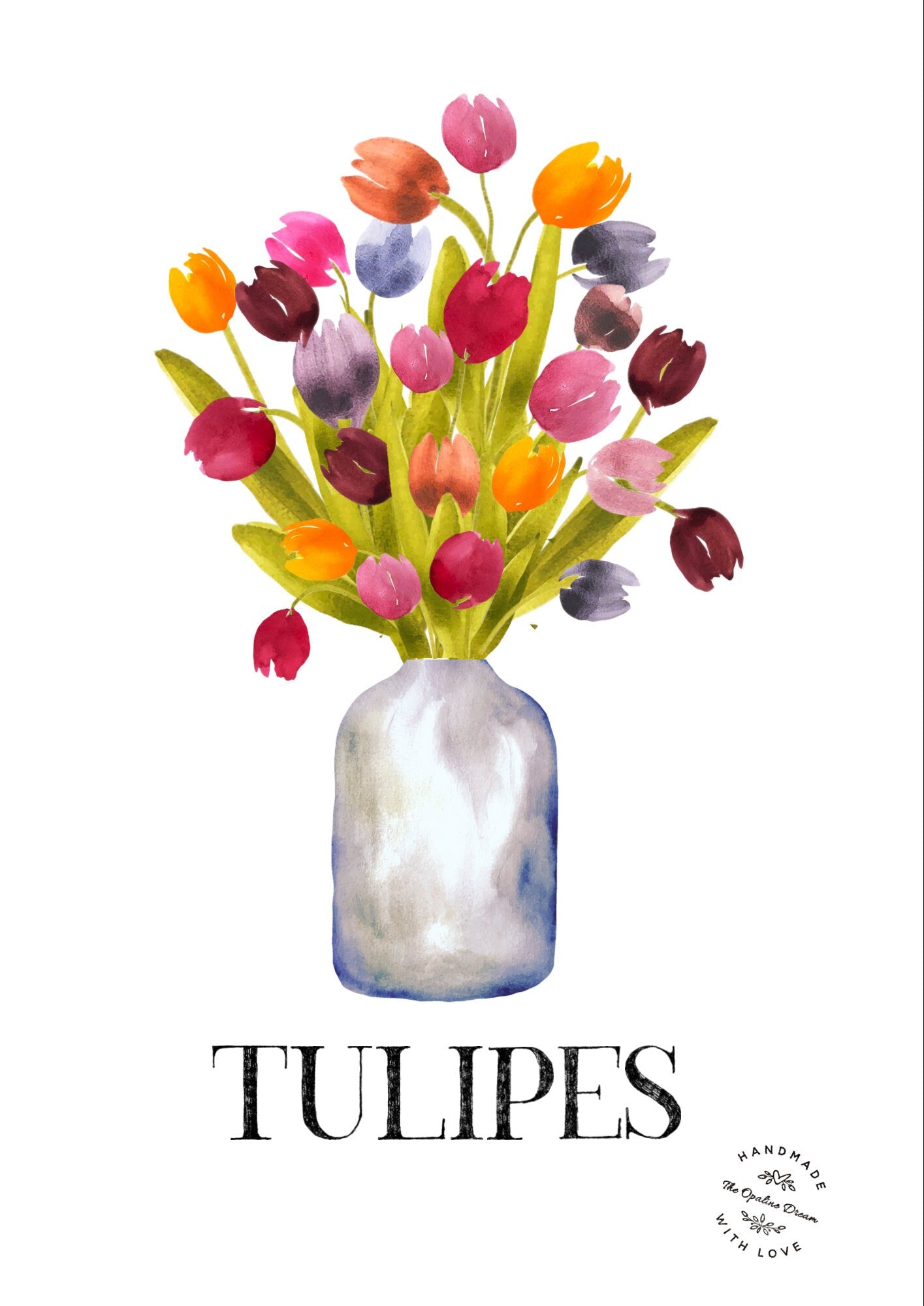 Impression Aquarelle Bouquet de Tulipes A4 | Illustration Florale Printanière