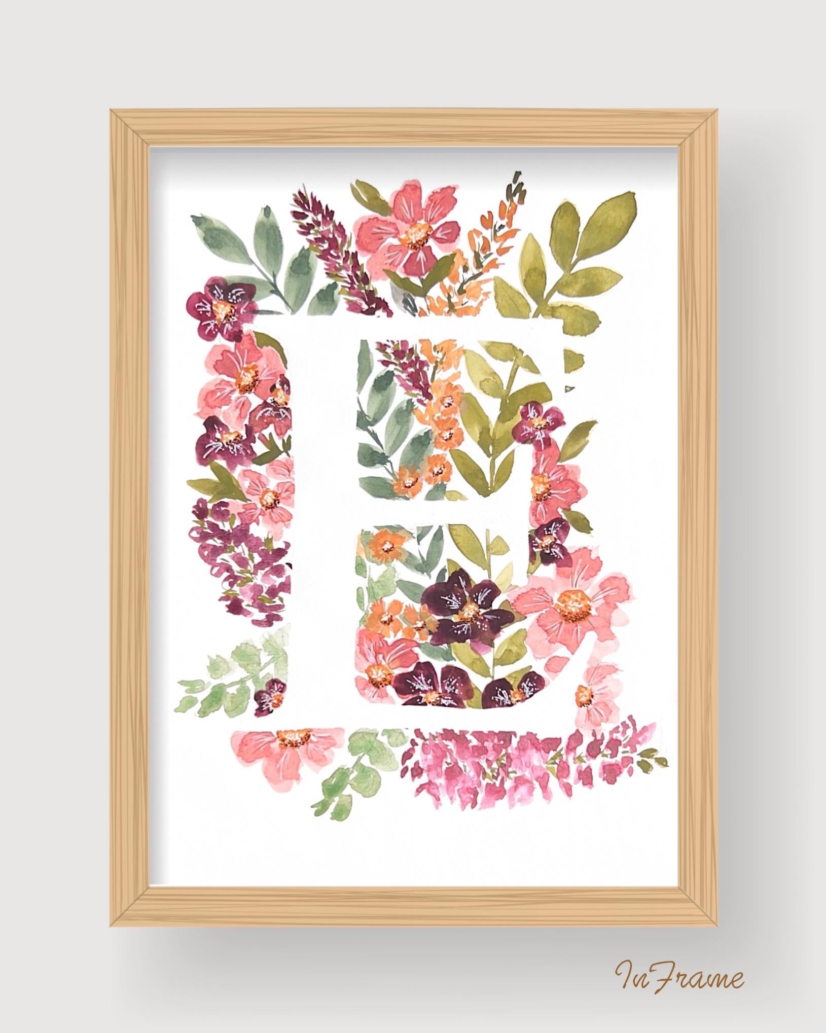 Monogramme Original | Aquarelle Peinte à la Main sur Papier Coton (23 x 30 cm)