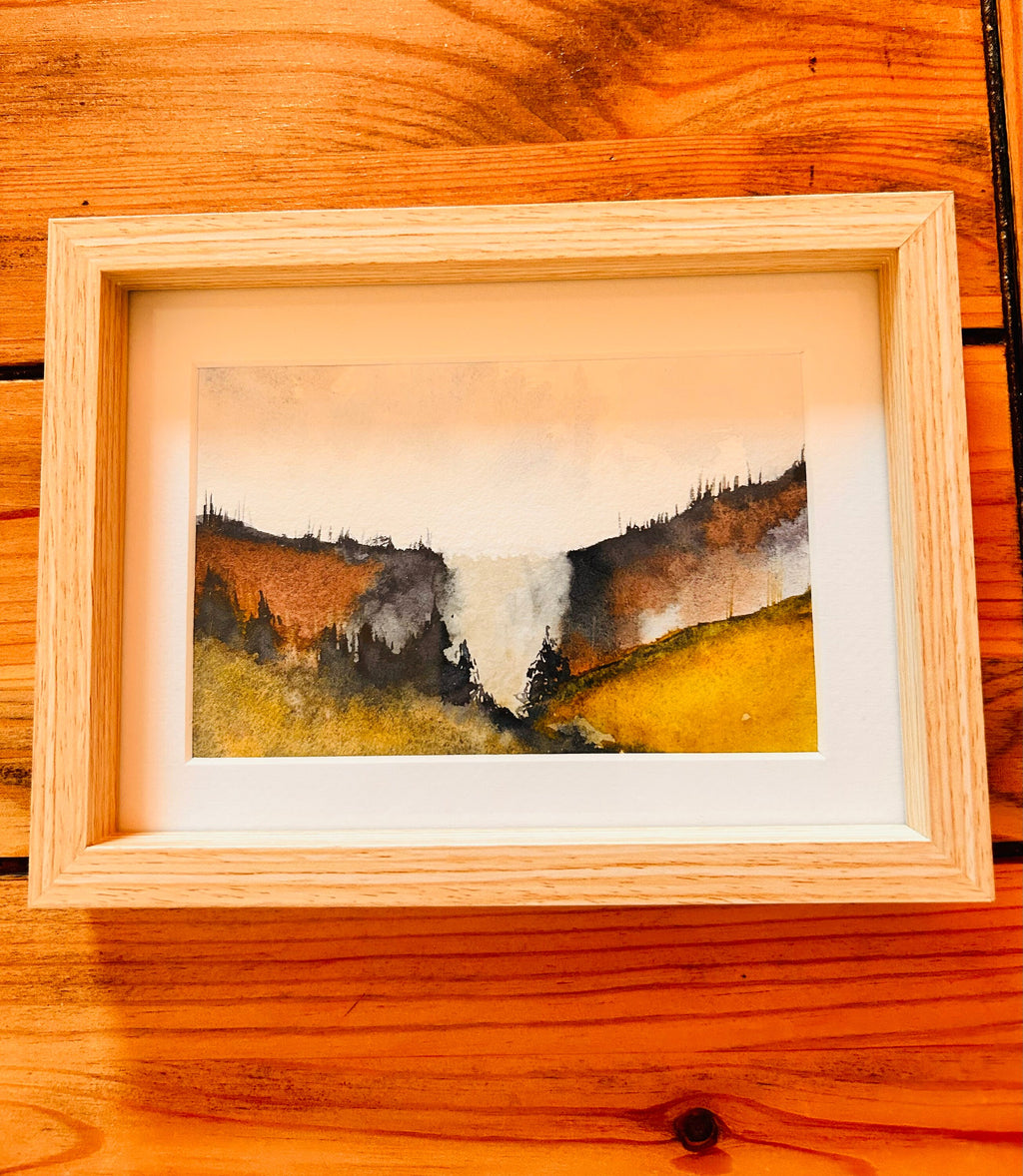 Aquarelle Originale Paysage Encadrée | Peinture sur Papier Coton (20 x 15 cm)