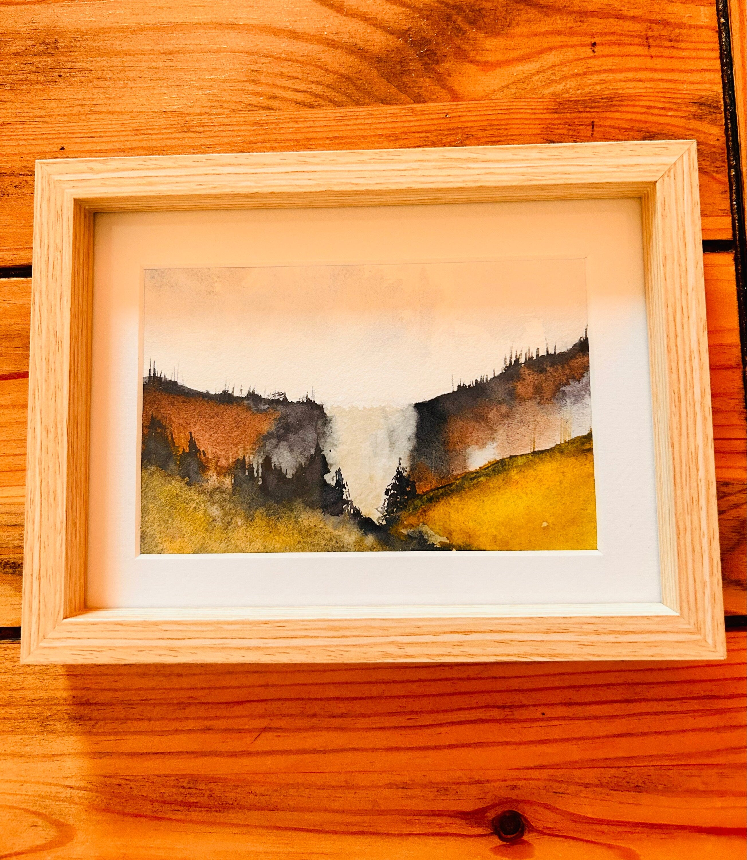 Aquarelle Originale Paysage Encadrée | Peinture sur Papier Coton (20 x 15 cm)