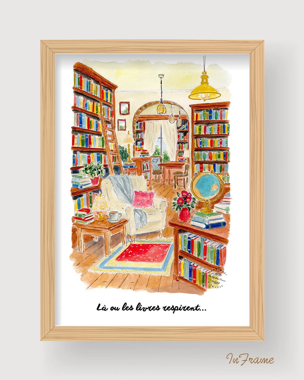 Impression Aquarelle "Là où les Livres Respirent" A4 | Illustration Littéraire