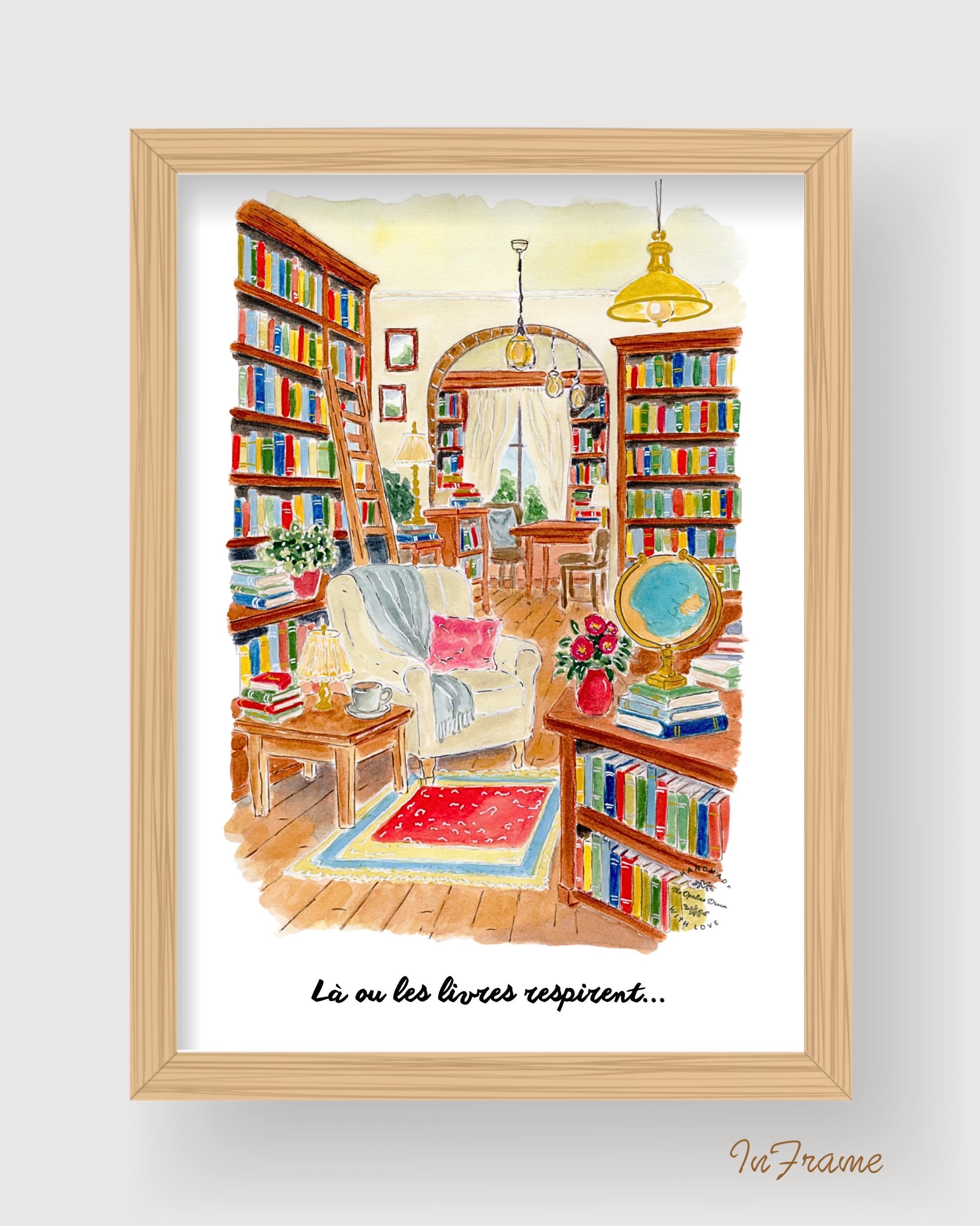 Impression Aquarelle "Là où les Livres Respirent" A4 | Illustration Littéraire