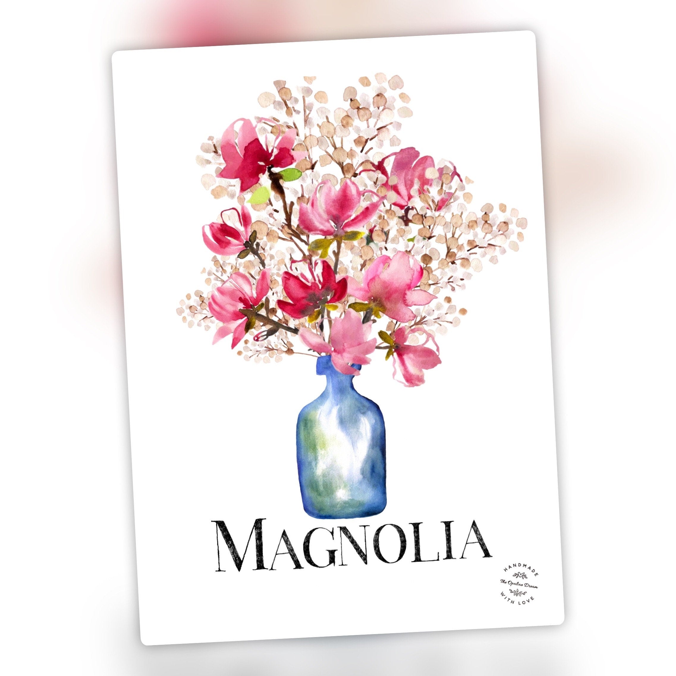 Impression Aquarelle Fleurs de Magnolia A4 | Illustration Florale Élégante