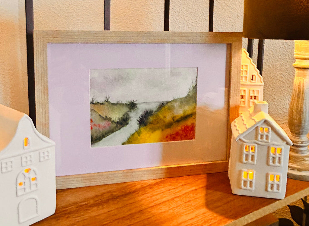 Aquarelle Originale Paysage Encadrée | Peinture sur Papier Coton avec Cadre