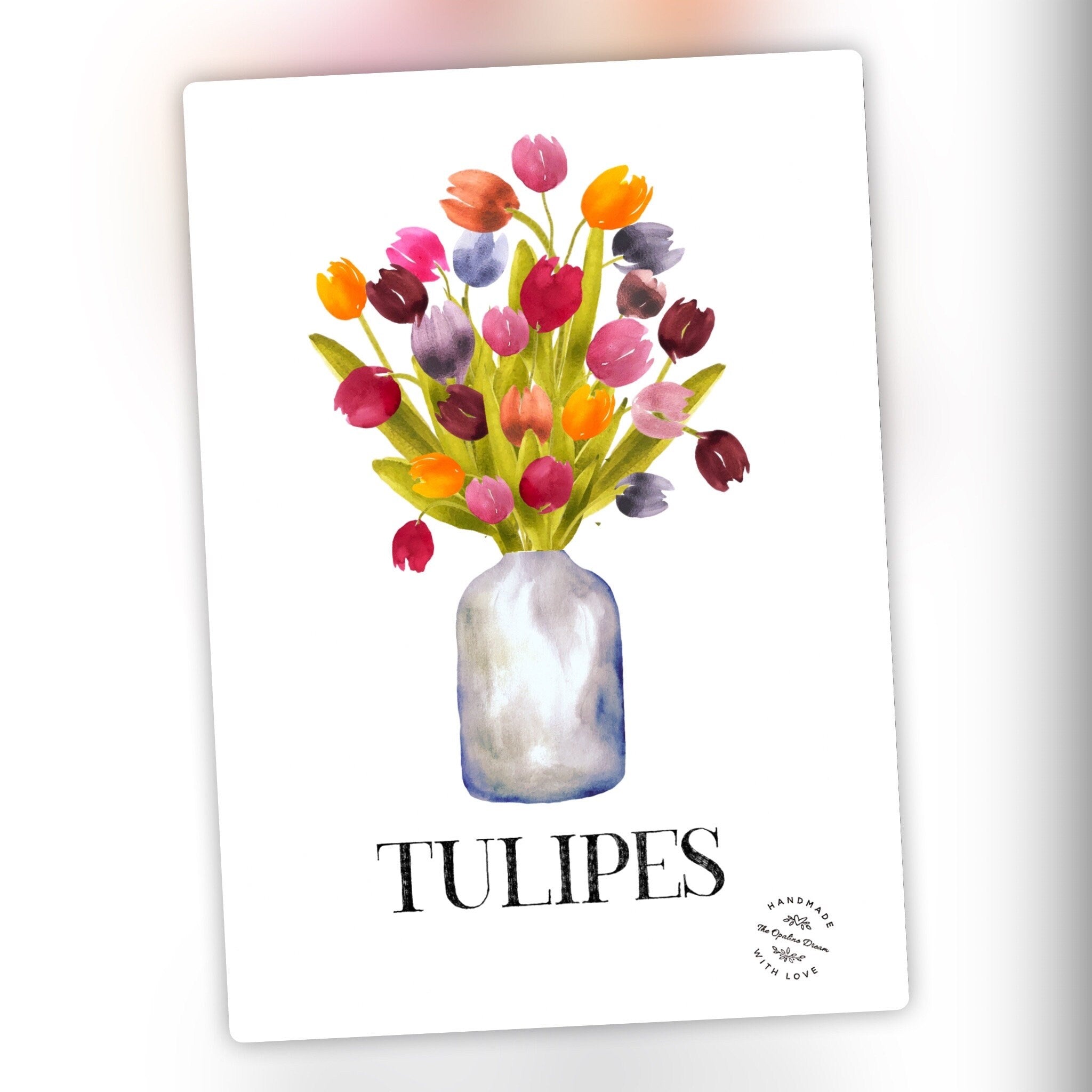 Impression Aquarelle Bouquet de Tulipes A4 | Illustration Florale Printanière