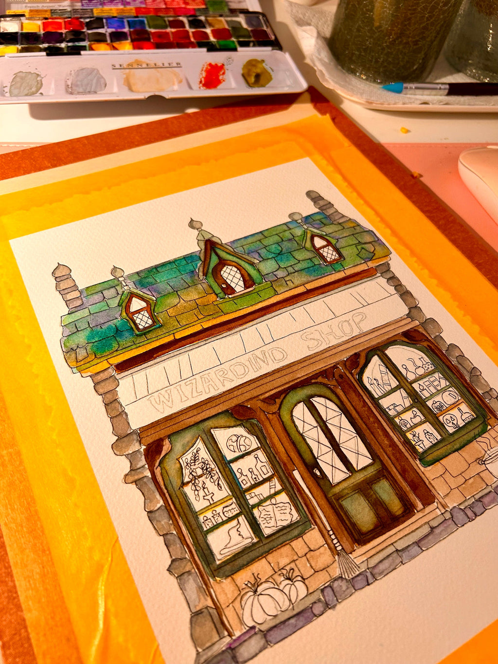 Impression Aquarelle Wizard Shop A4 | Illustration Fantastique Magique