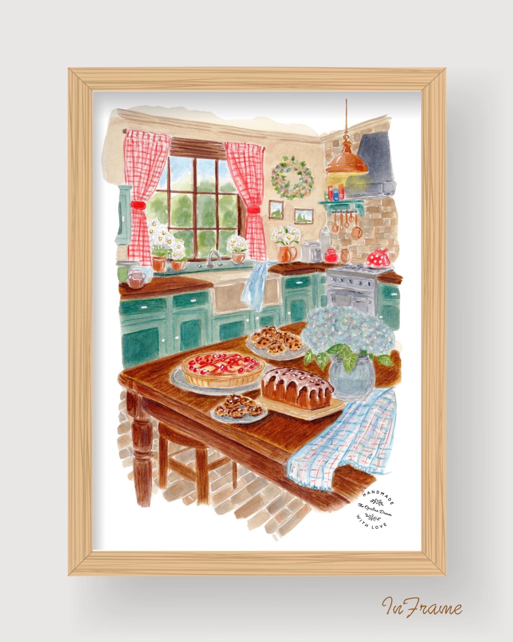 Impression Aquarelle Cuisine de Campagne A4 | Illustration Décorative Chaleureuse