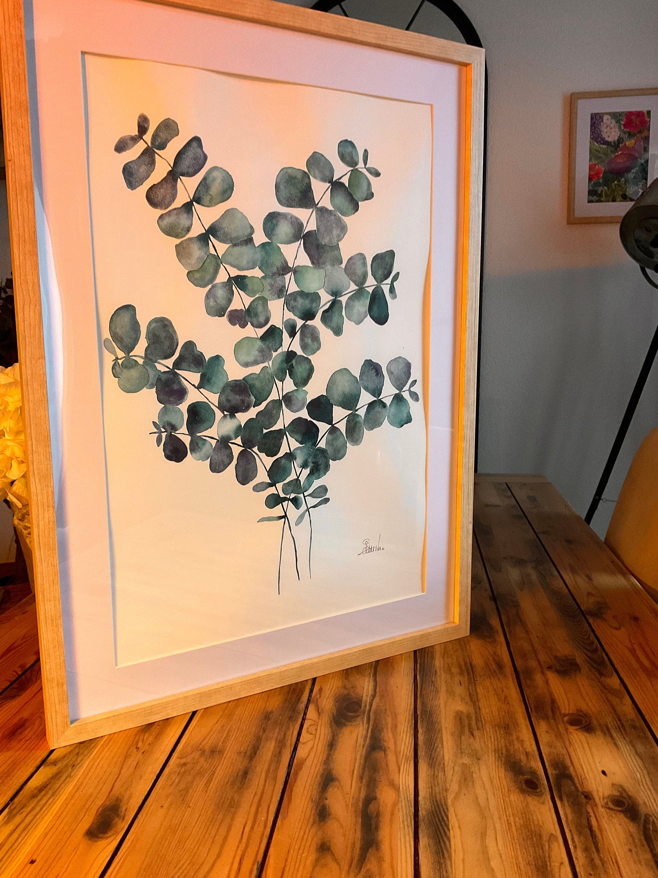 Aquarelle Originale Eucalyptus Bleu | Art Botanique sur Papier Coton (50 x 70 cm)