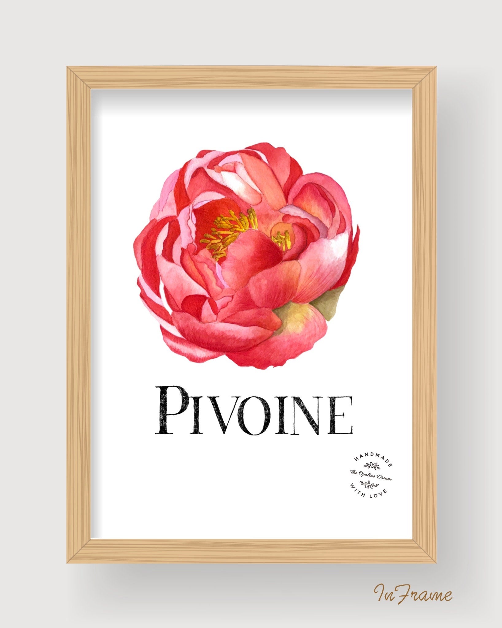 Impression Aquarelle Pivoine A4 | Illustration Florale sur Papier 300g