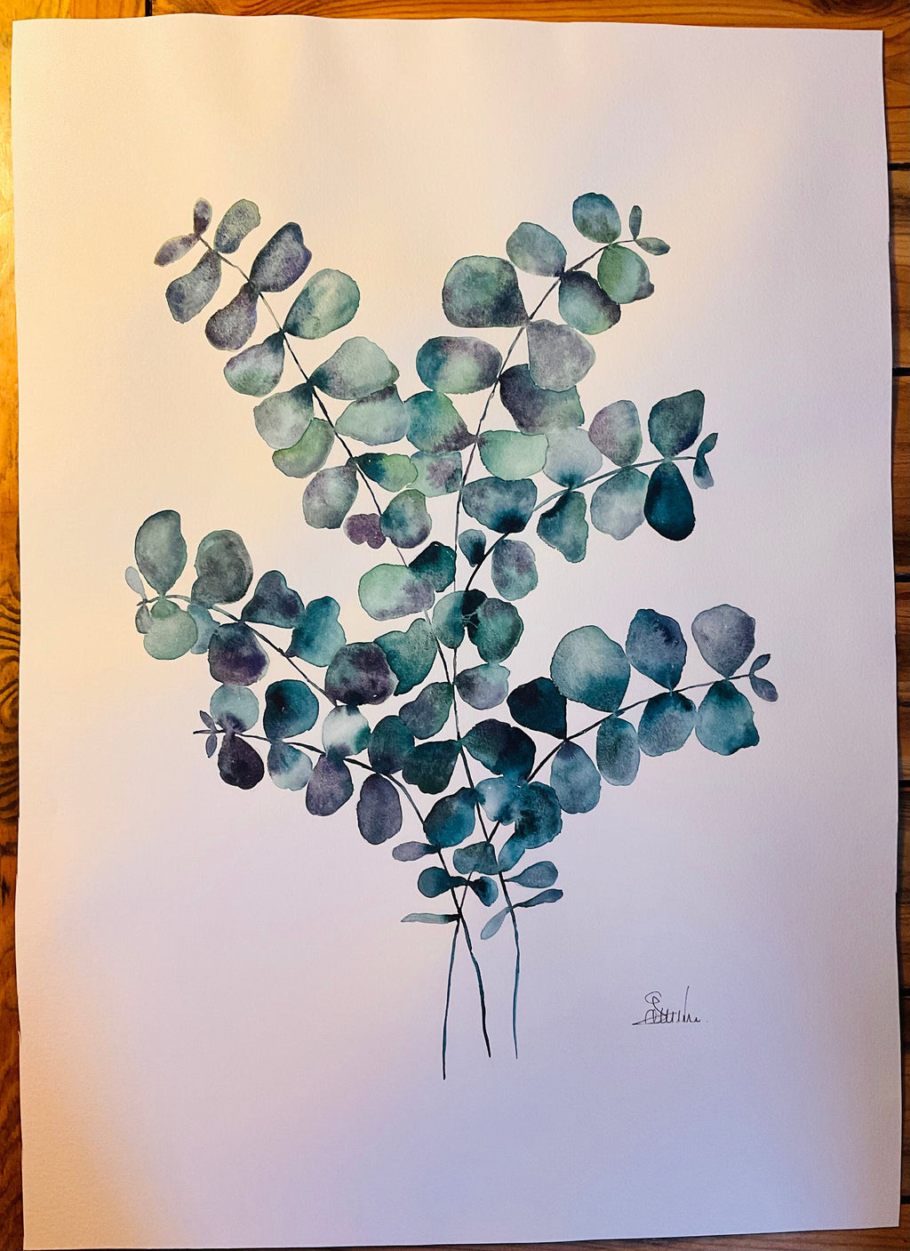 Aquarelle Originale Eucalyptus Bleu | Art Botanique sur Papier Coton (50 x 70 cm)