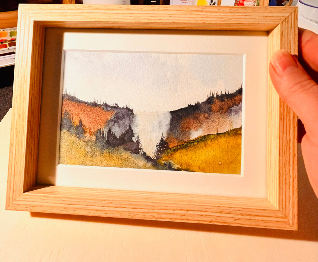 Aquarelle Originale Paysage Encadrée | Peinture sur Papier Coton (20 x 15 cm)