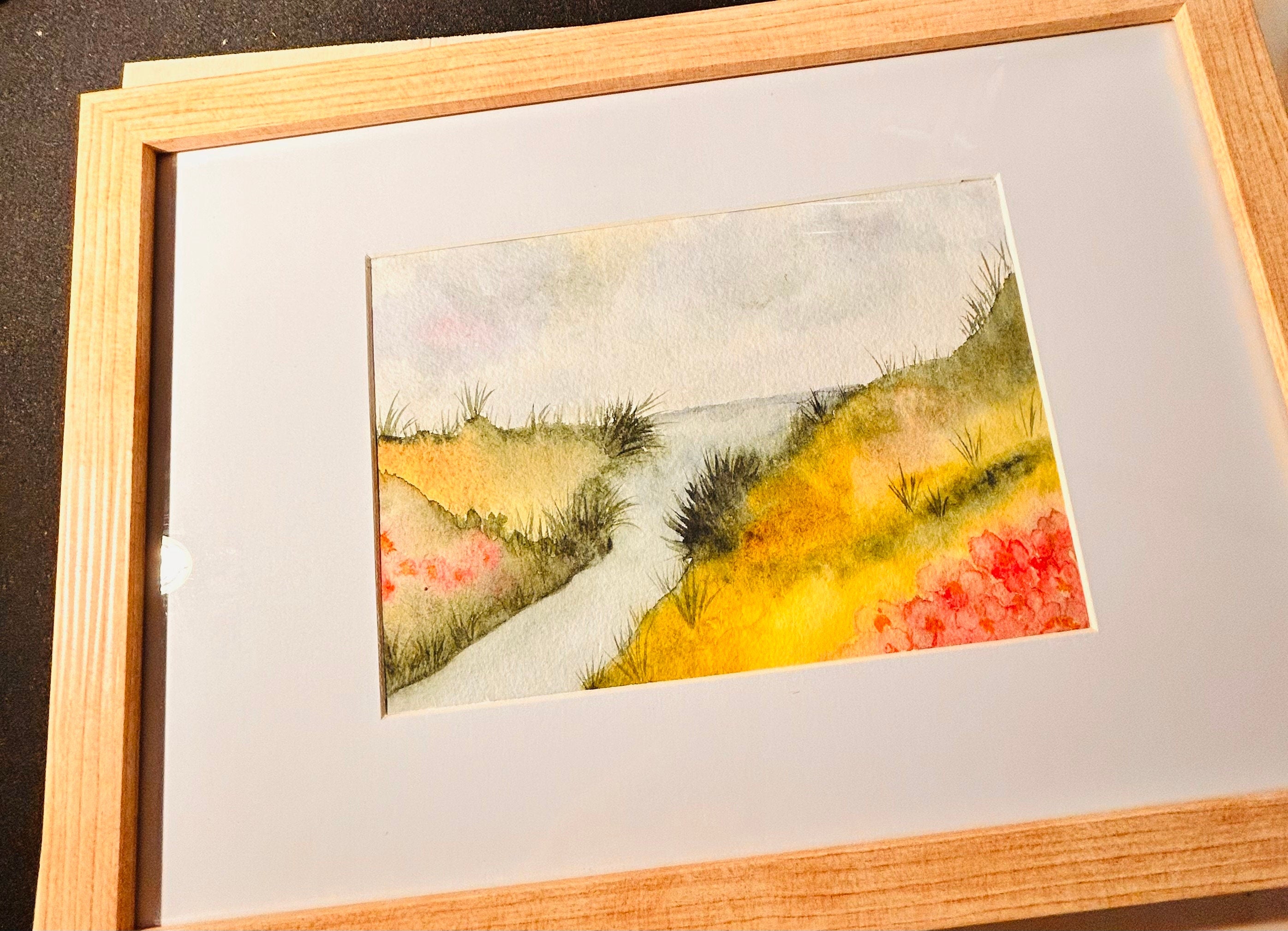 Aquarelle Originale Paysage Encadrée | Peinture sur Papier Coton avec Cadre
