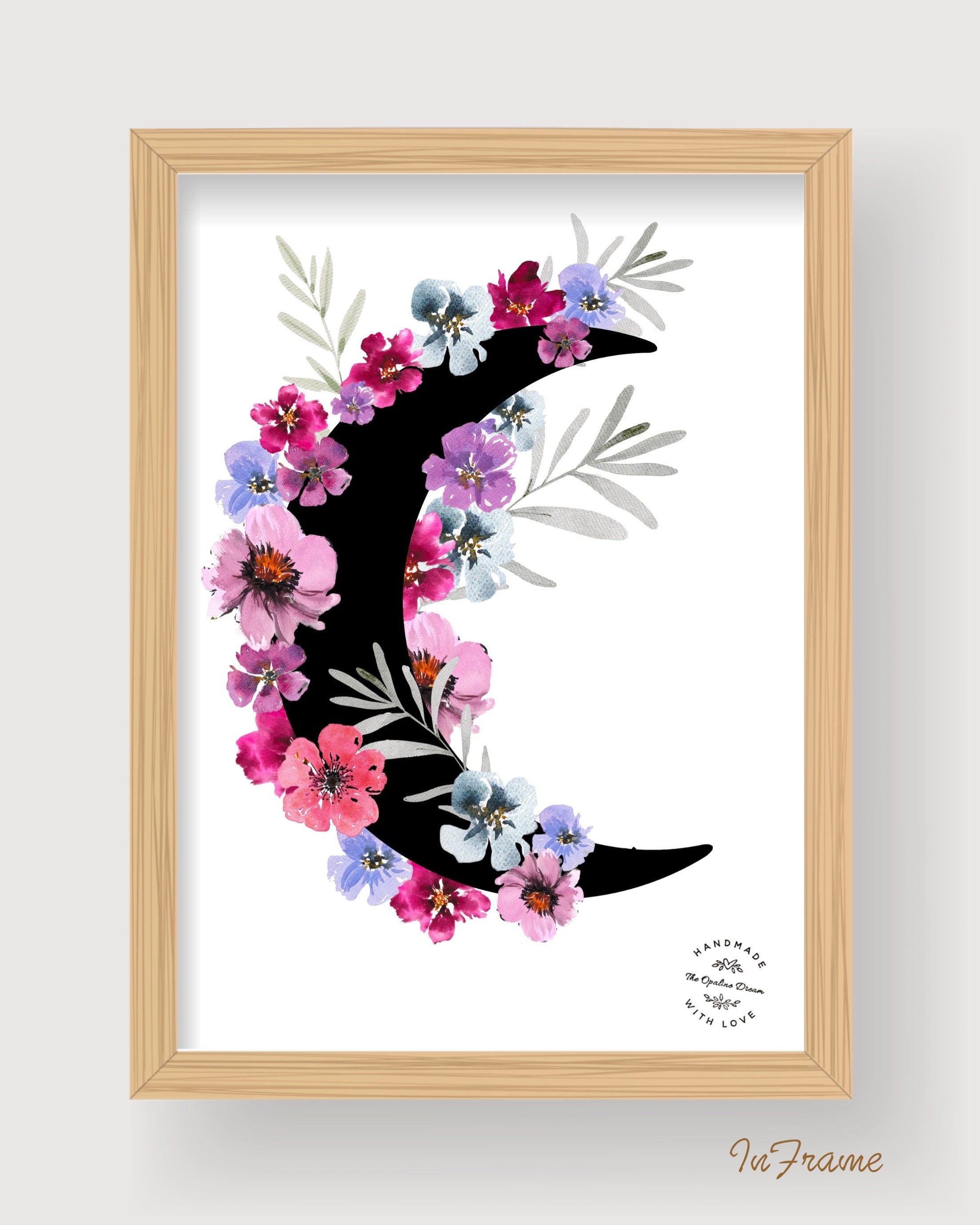 Impression Aquarelle "Super Bloom Moon" A4 | Illustration Florale sur Papier 300g