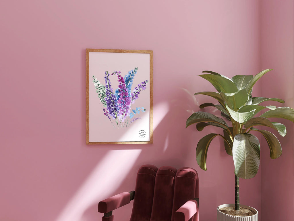 Impression Aquarelle Delphinium A4 | Illustration Florale Jardin Botanique