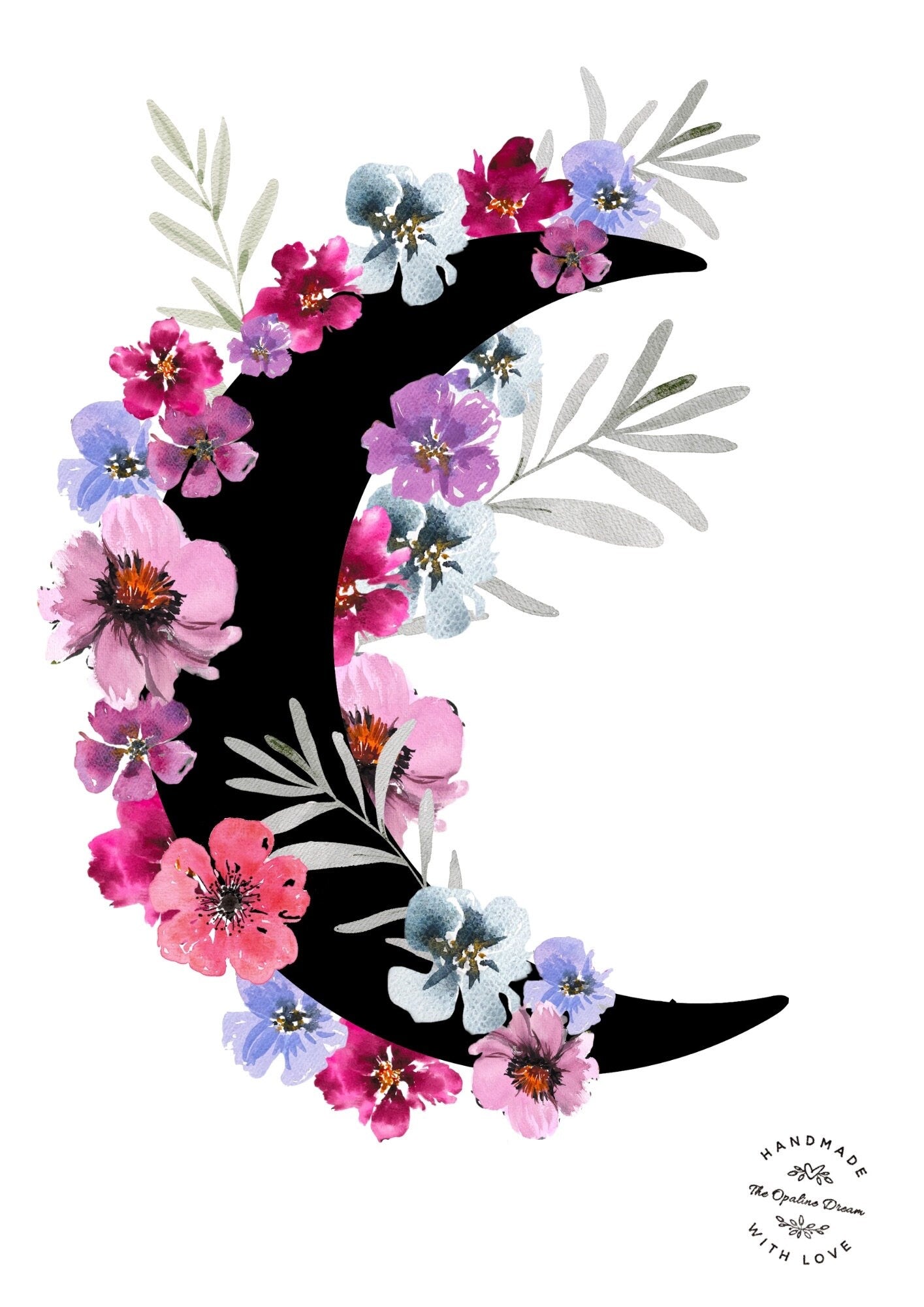 Impression Aquarelle "Super Bloom Moon" A4 | Illustration Florale sur Papier 300g