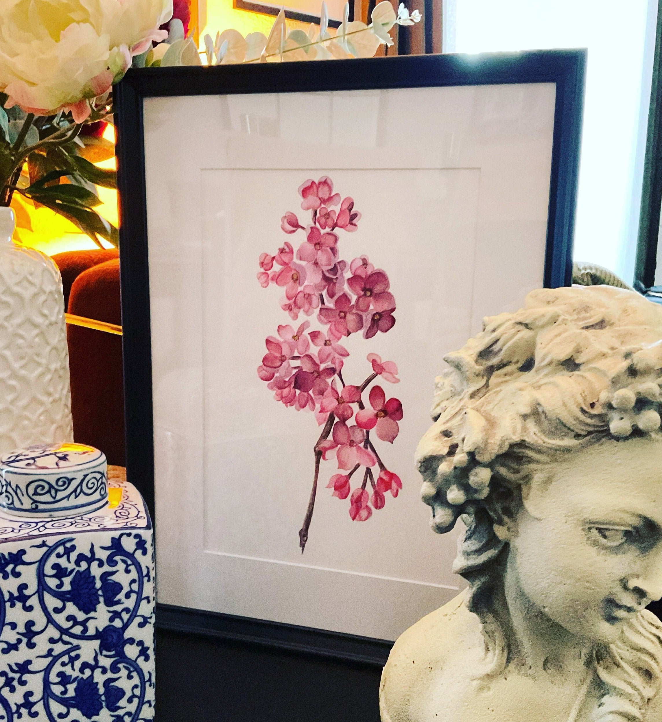 Aquarelle Originale Branche de Lilas | Art Floral Peint à la Main (33 x 43 cm)