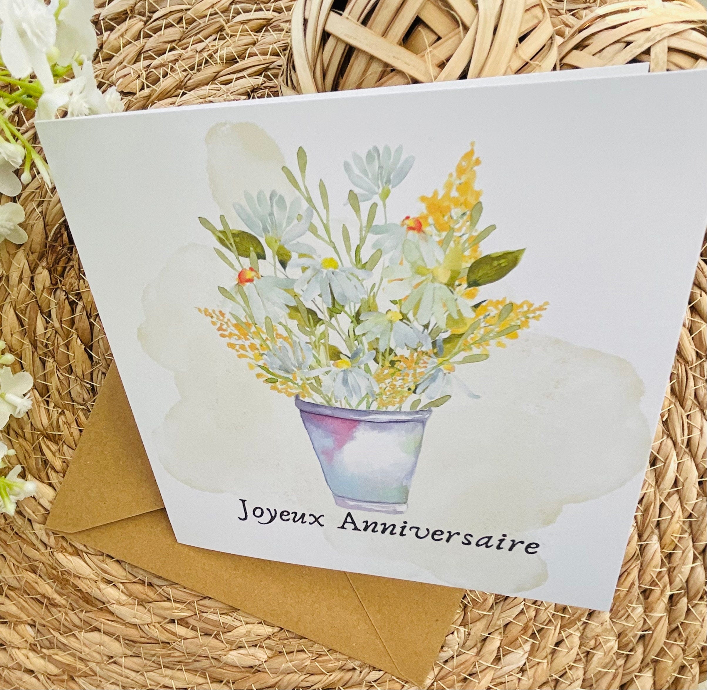 Carte Anniversaire Florale Aquarelle | Illustration Originale + Enveloppe