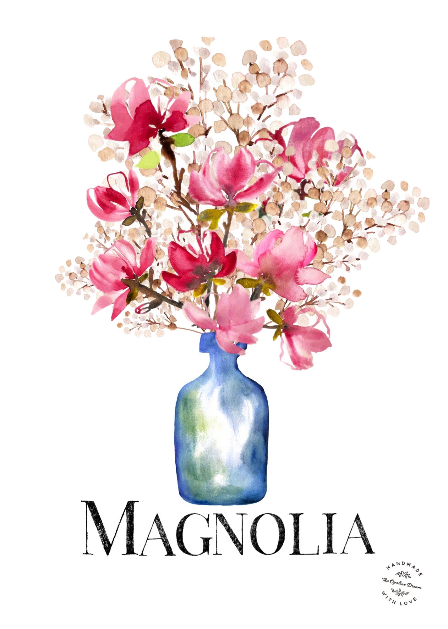 Impression Aquarelle Fleurs de Magnolia A4 | Illustration Florale Élégante