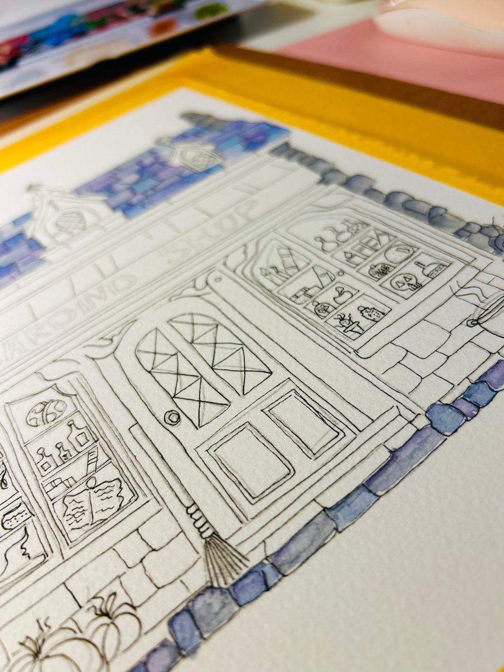 Impression Aquarelle Wizard Shop A4 | Illustration Fantastique Magique