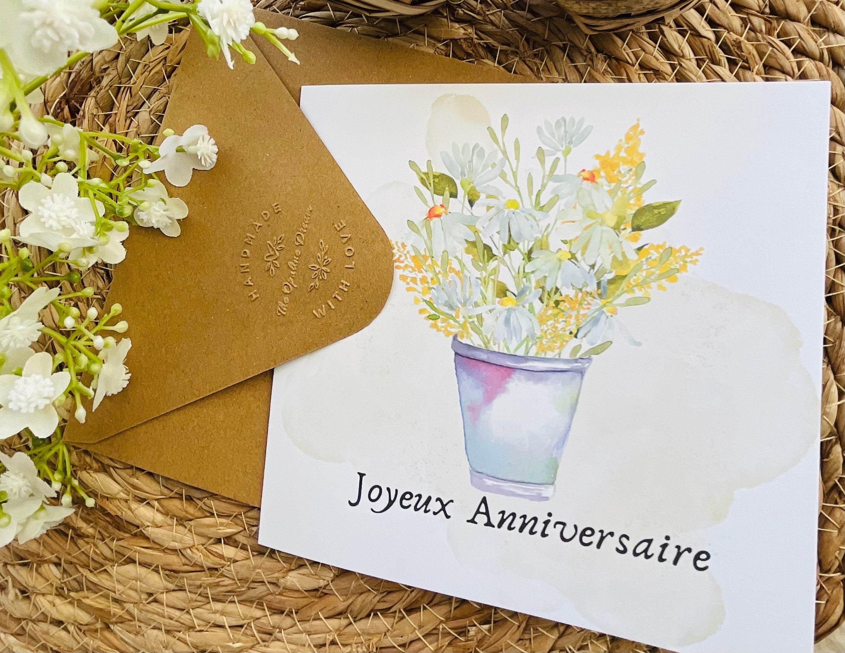 Carte Anniversaire Florale Aquarelle | Illustration Originale + Enveloppe