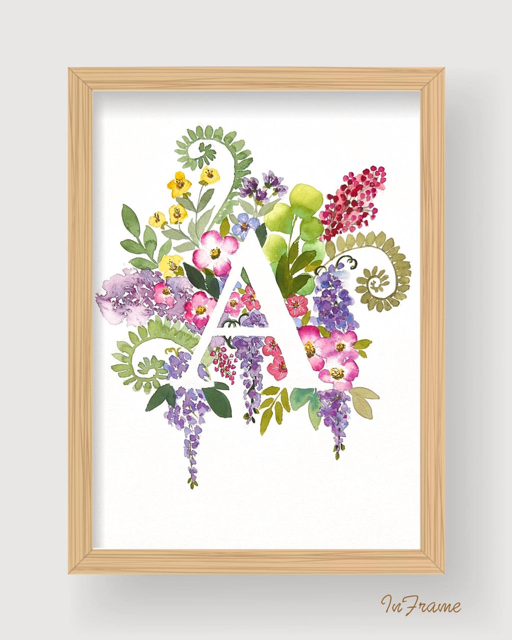 Monogramme Floral Original | Aquarelle Peinte à la Main sur Papier Coton (28 x 38 cm)