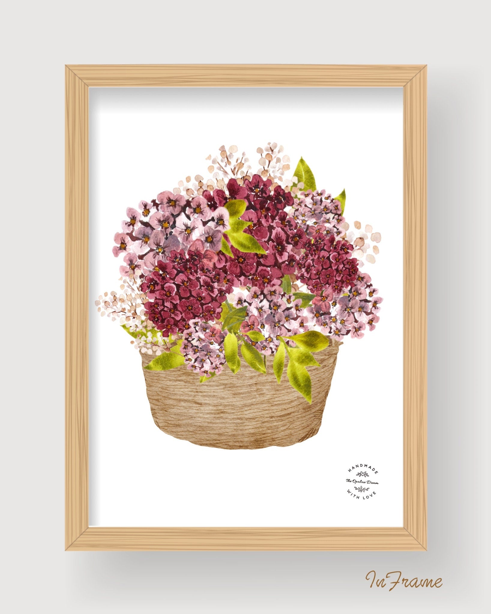 Impression Aquarelle Panier d'Hortensias A4 | Illustration Florale