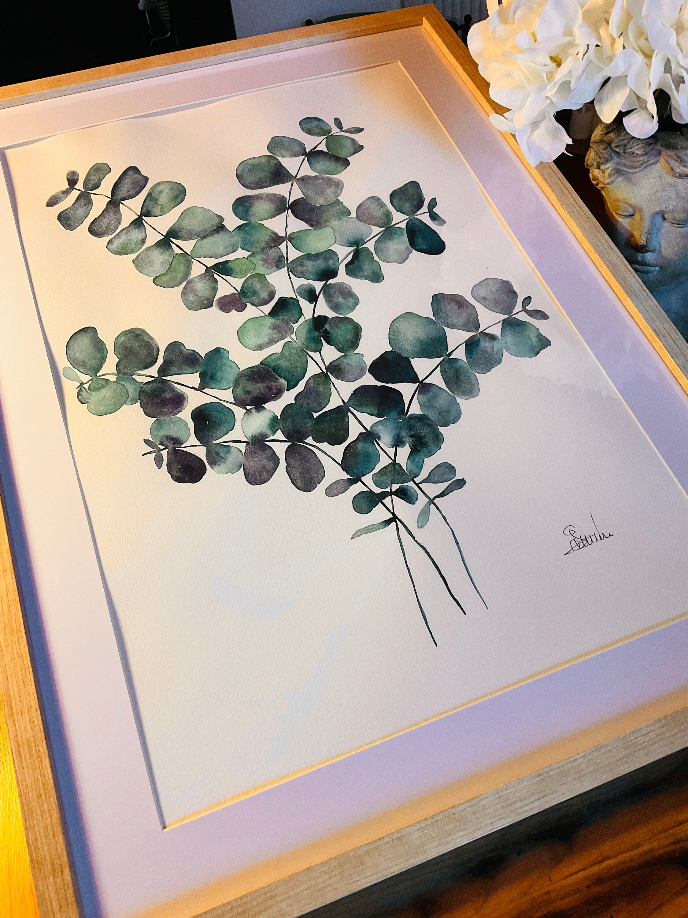 Aquarelle Originale Eucalyptus Bleu | Art Botanique sur Papier Coton (50 x 70 cm)