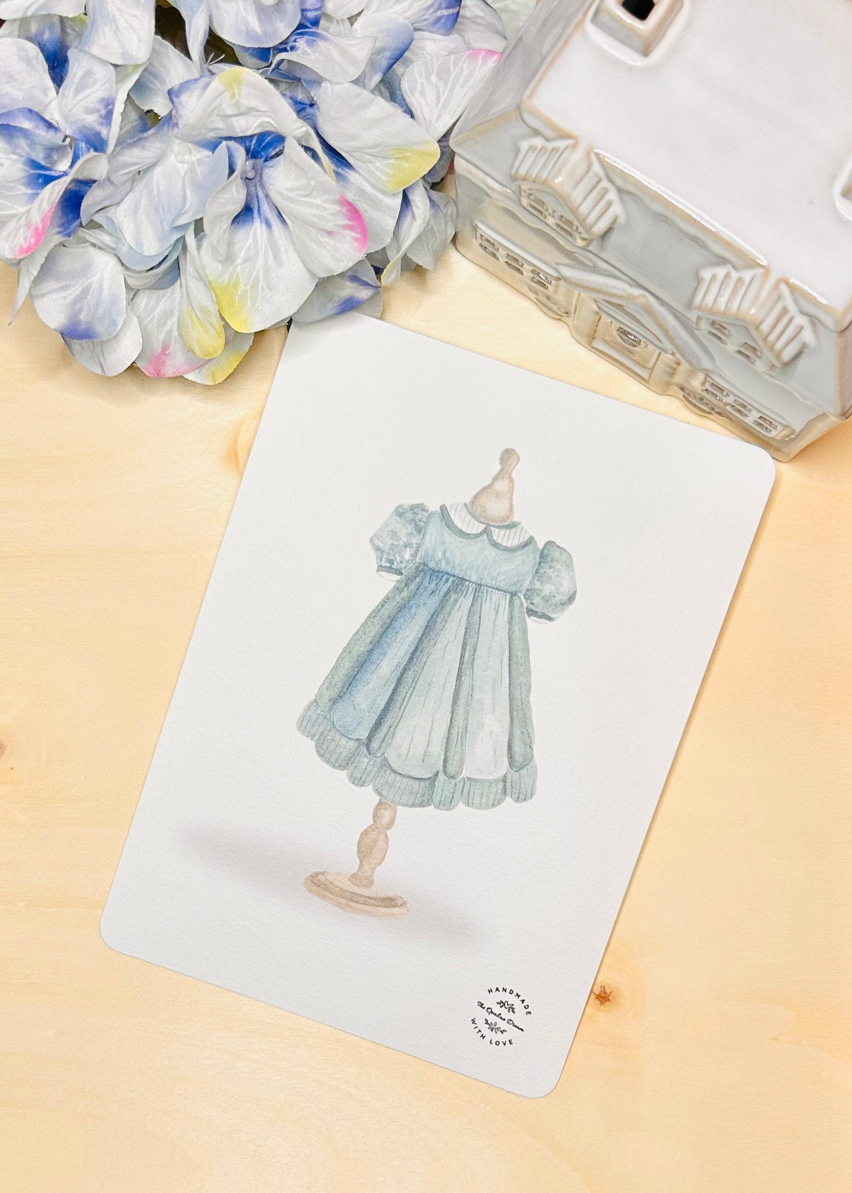 Impression Aquarelle Robe Bleue A5 | Illustration Mode Élégante