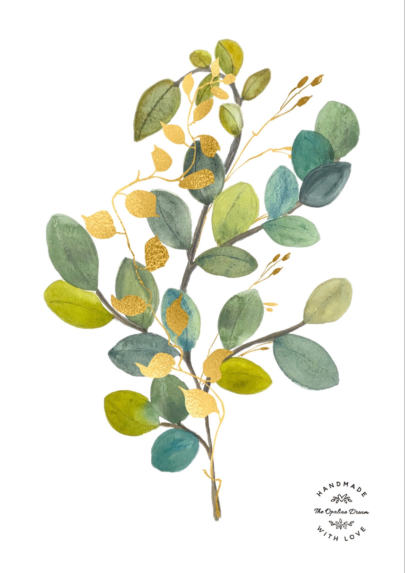 Impression Aquarelle Botanique Dorée A4 | Illustration Luxe