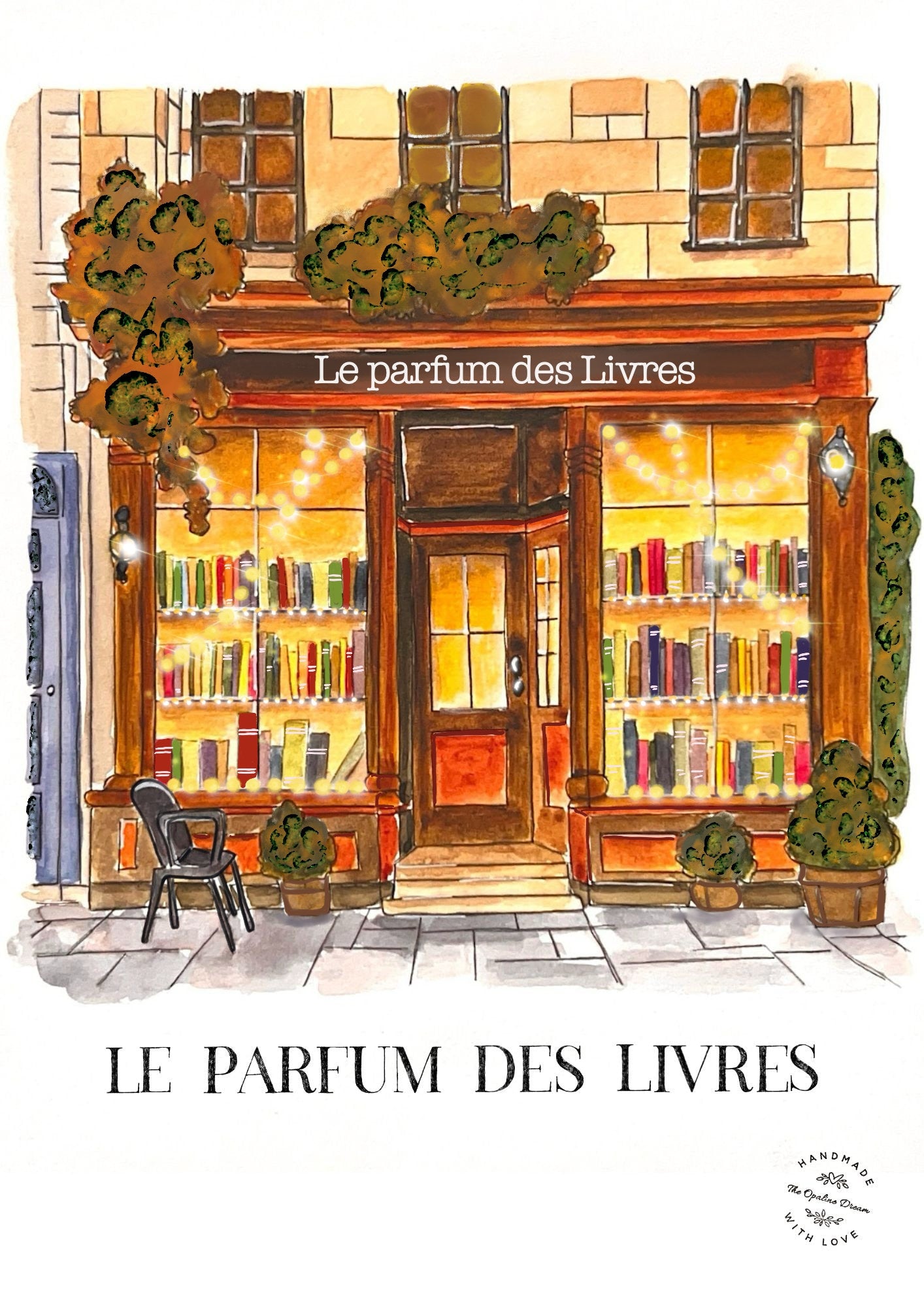 Impression Aquarelle Librairie "Le Parfum des Livres" A4 | Illustration Littéraire