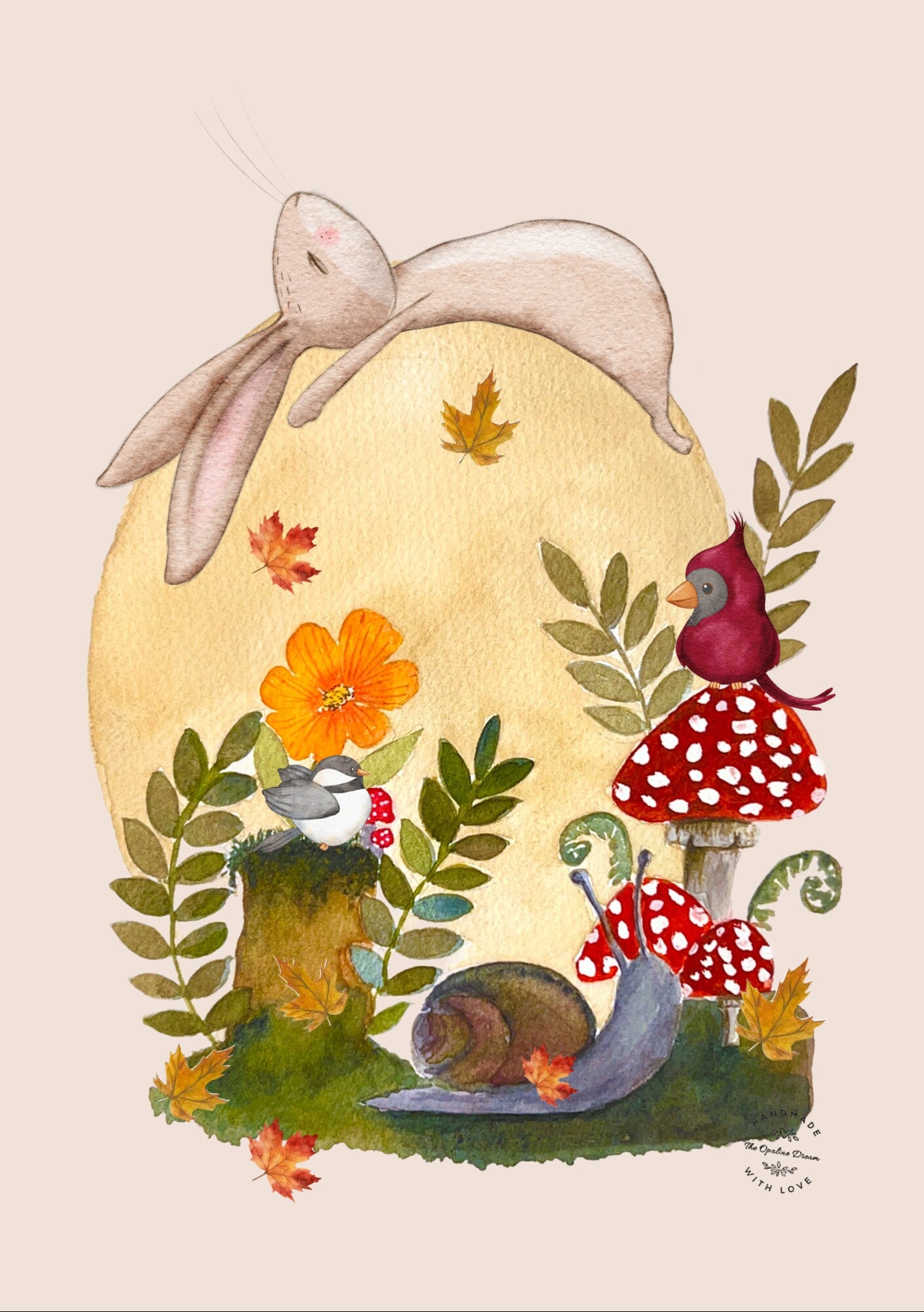 Impression Aquarelle Amis de la Forêt A4 | Illustration Animaux Enfant