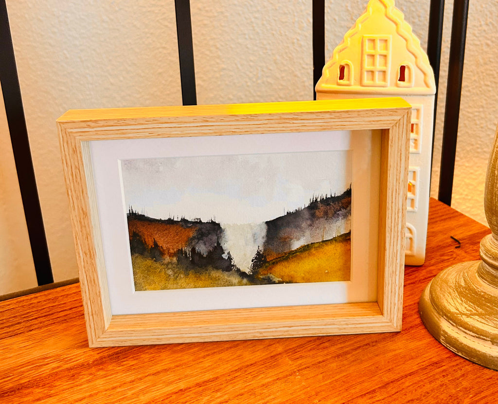 Aquarelle Originale Paysage Encadrée | Peinture sur Papier Coton (20 x 15 cm)