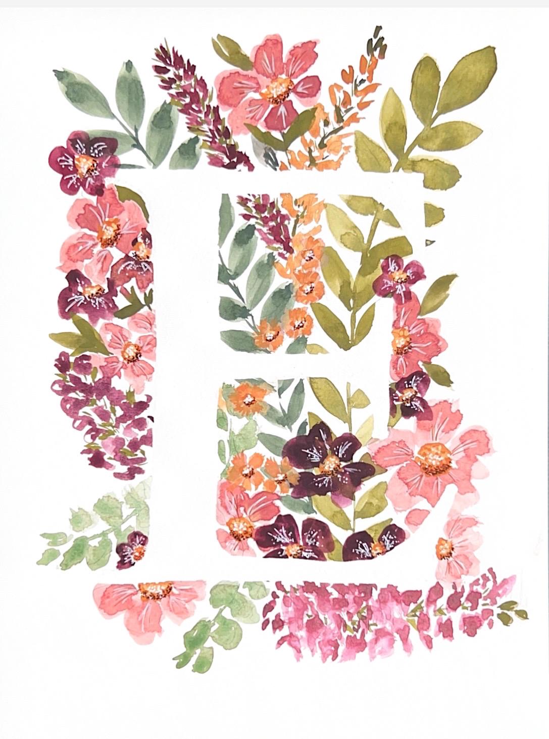 Monogramme Original | Aquarelle Peinte à la Main sur Papier Coton (23 x 30 cm)