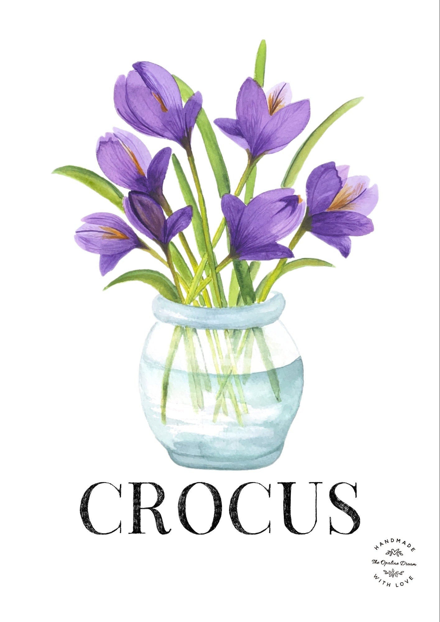 Impression Aquarelle Crocus A4 | Illustration Florale Printanière sur Papier 300g