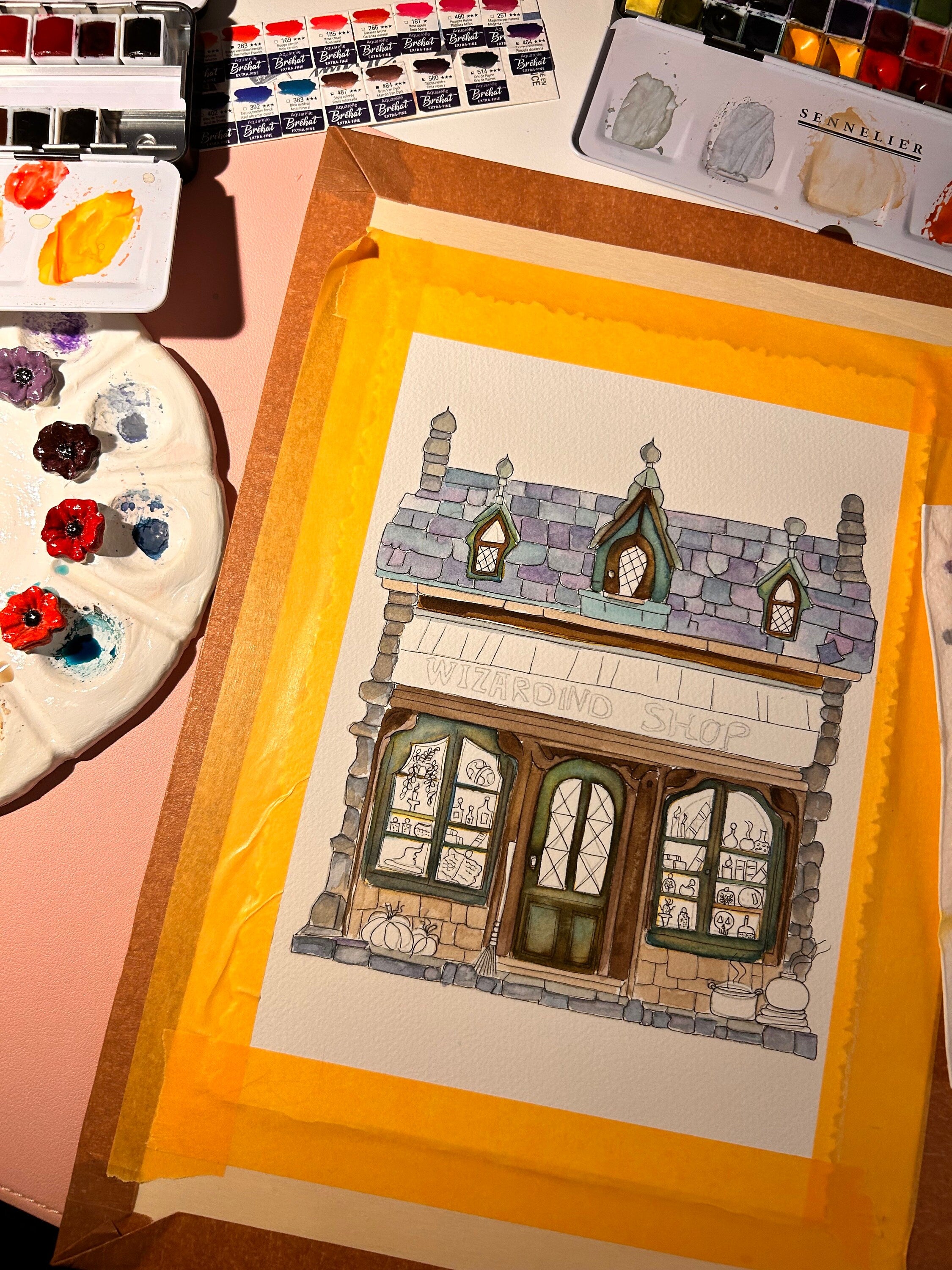 Impression Aquarelle Wizard Shop A4 | Illustration Fantastique Magique