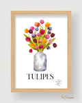 Impression Aquarelle Bouquet de Tulipes A4 | Illustration Florale Printanière