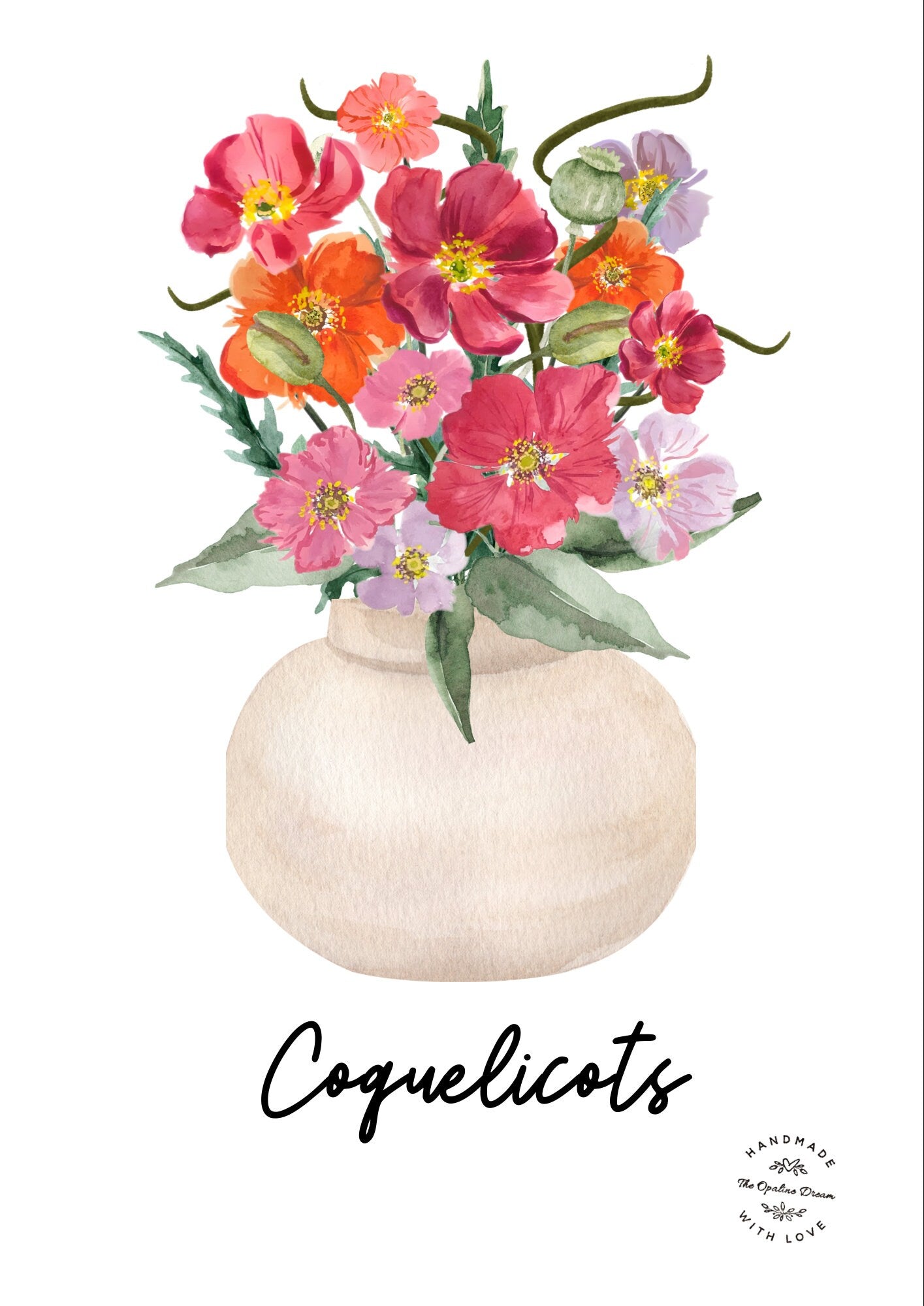 Impression Aquarelle Coquelicots en Fête A4 | Illustration Florale sur Papier 300g