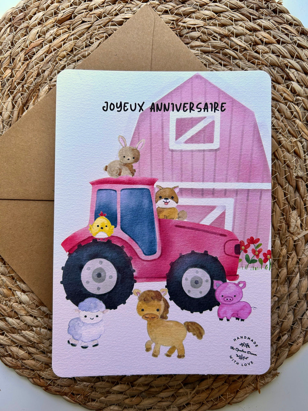 Carte Anniversaire Animaux de la Ferme | Aquarelle Enfant + Enveloppe