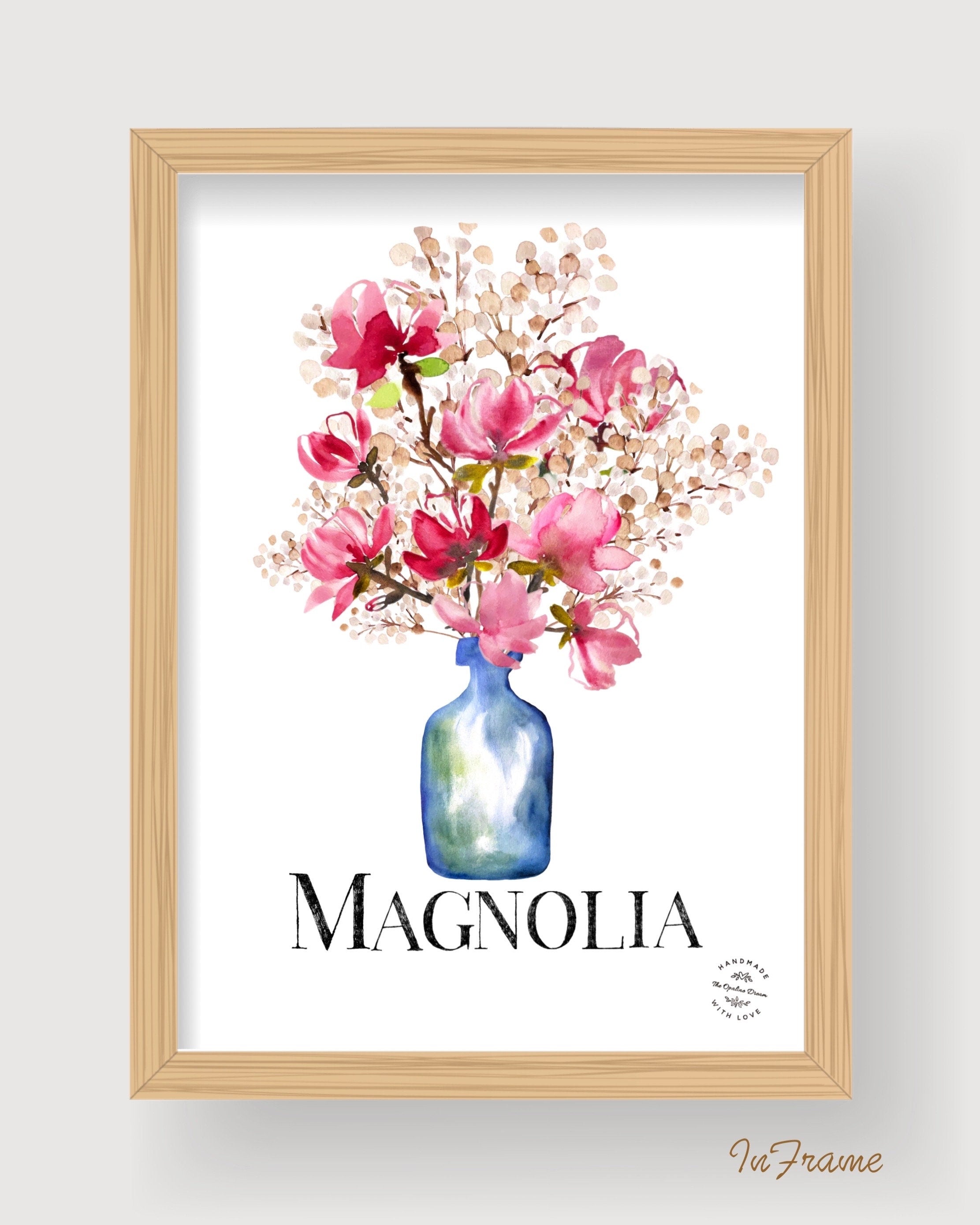 Impression Aquarelle Fleurs de Magnolia A4 | Illustration Florale Élégante