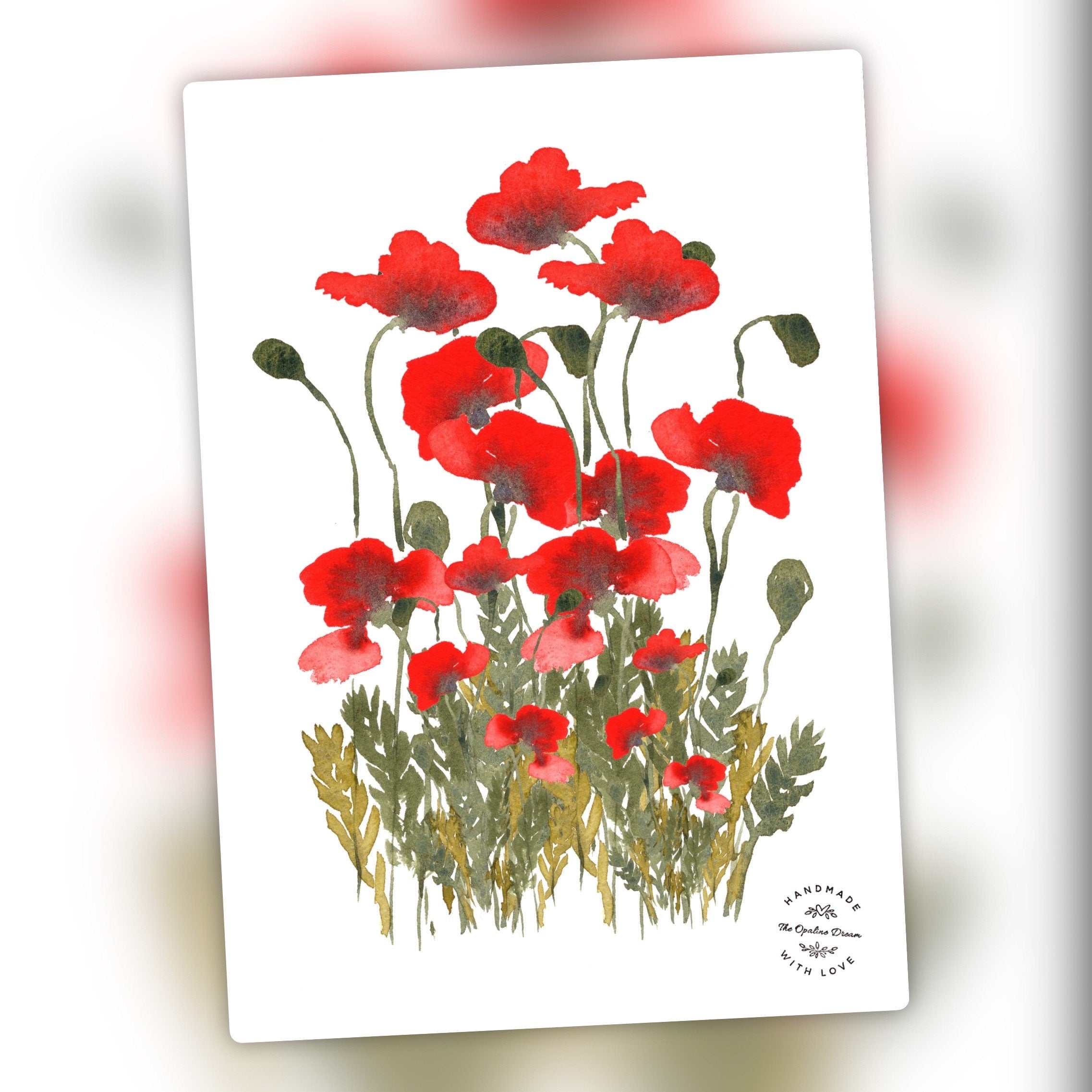 Impression Aquarelle Coquelicots A4 | Illustration sur Papier 300g (21 x 30 cm)
