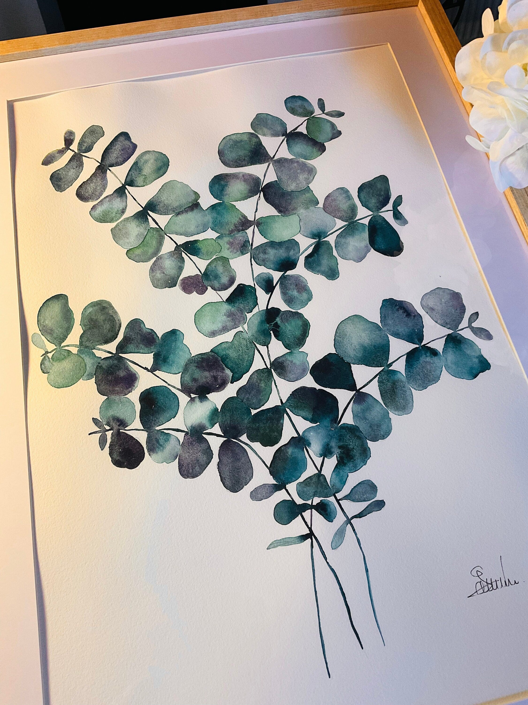 Aquarelle Originale Eucalyptus Bleu | Art Botanique sur Papier Coton (50 x 70 cm)