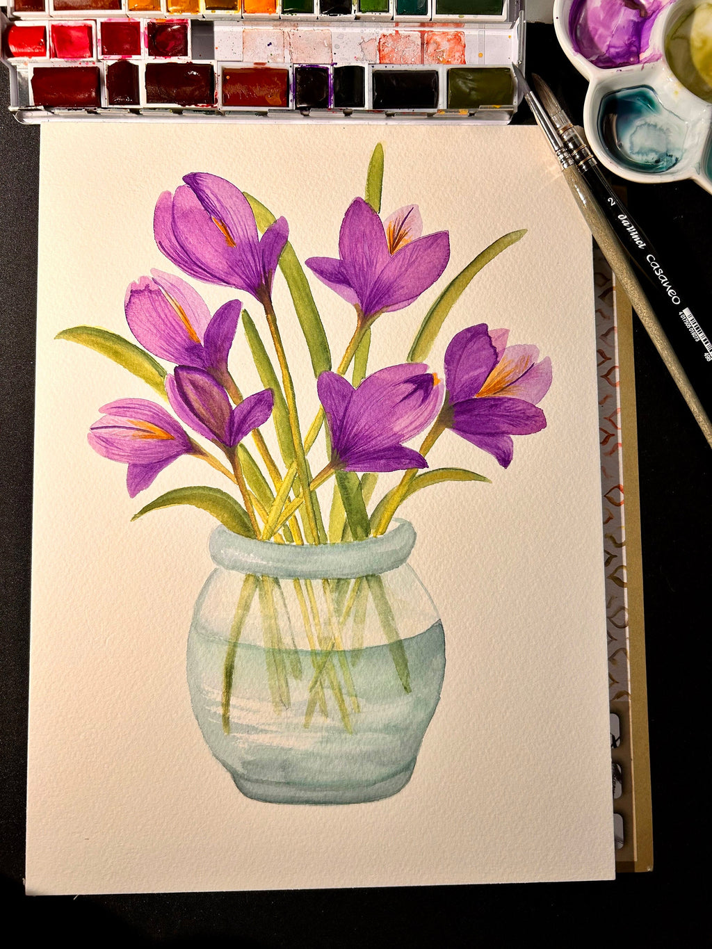 Impression Aquarelle Crocus A4 | Illustration Florale Printanière sur Papier 300g